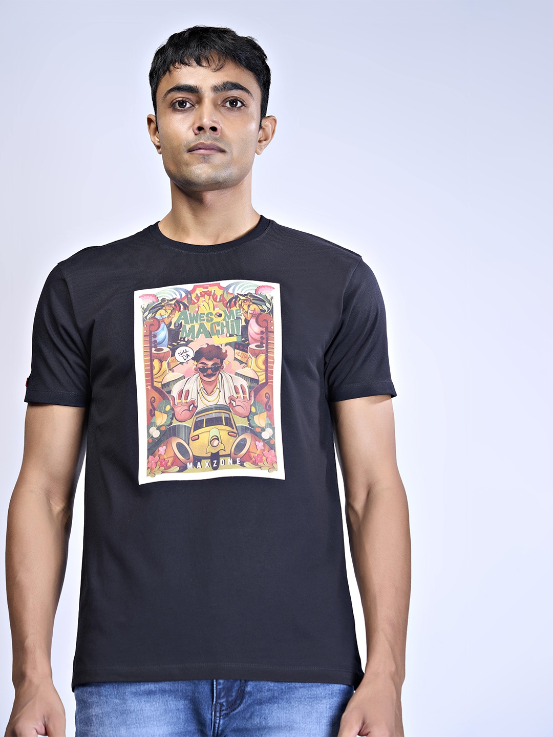 

MAXZONE Men Printed Applique T-shirt, Black