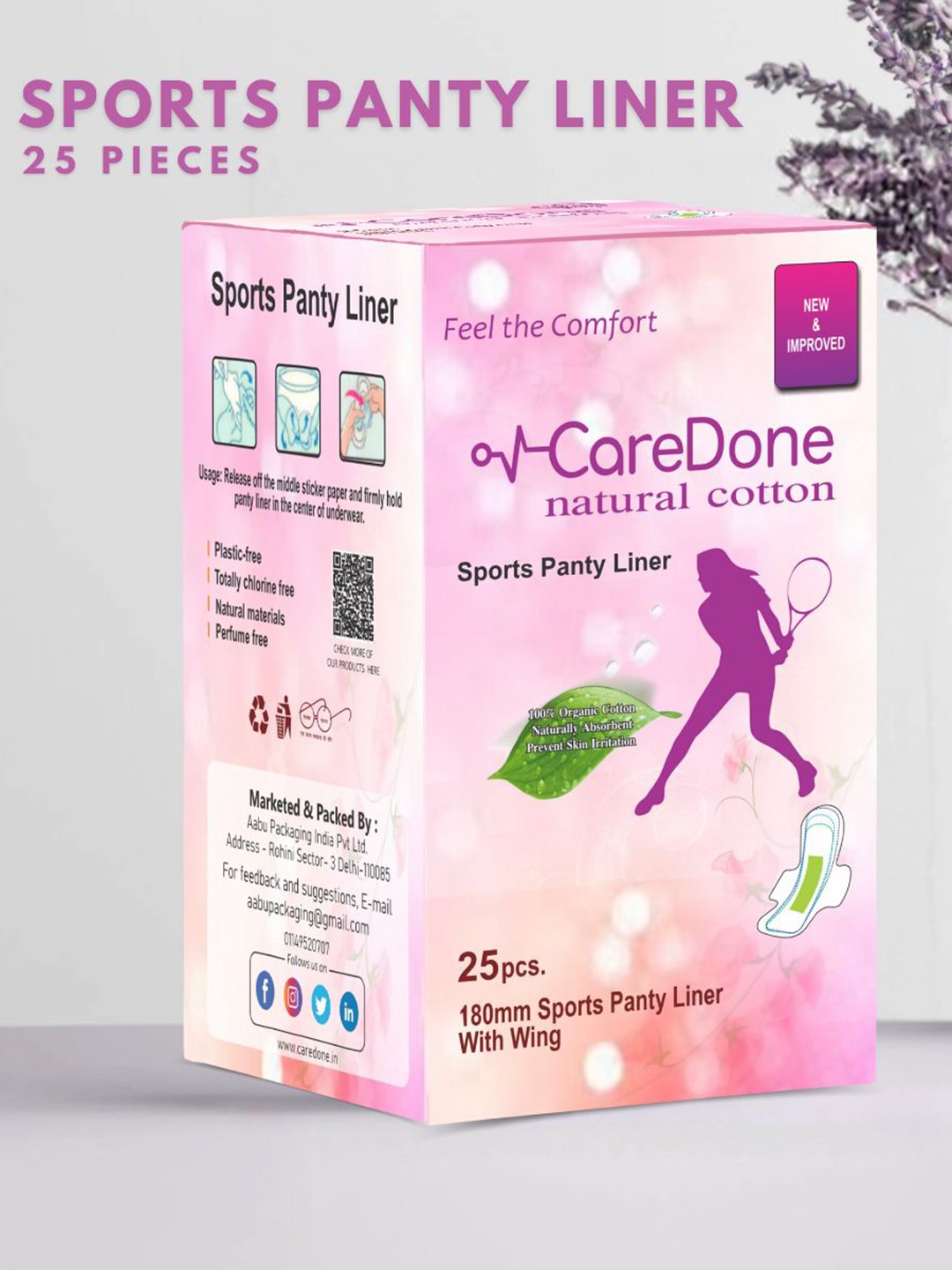 

CareDone Ultra Thin Sports Panty Liners - 25Pcs, White