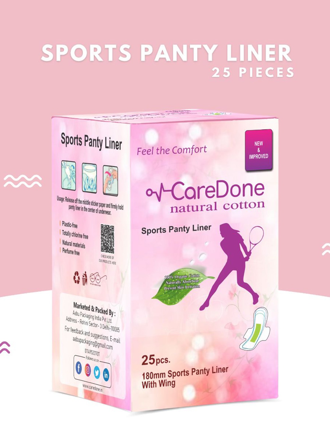 

CareDone Ultra Thin Sports Panty Liners - 25Pcs, White