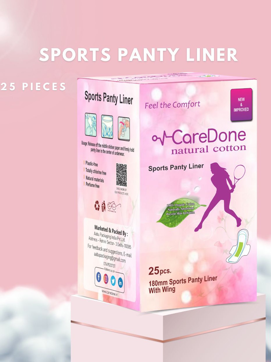 

CareDone Ultra Thin Sports Panty Liners - 25Pcs, Pink