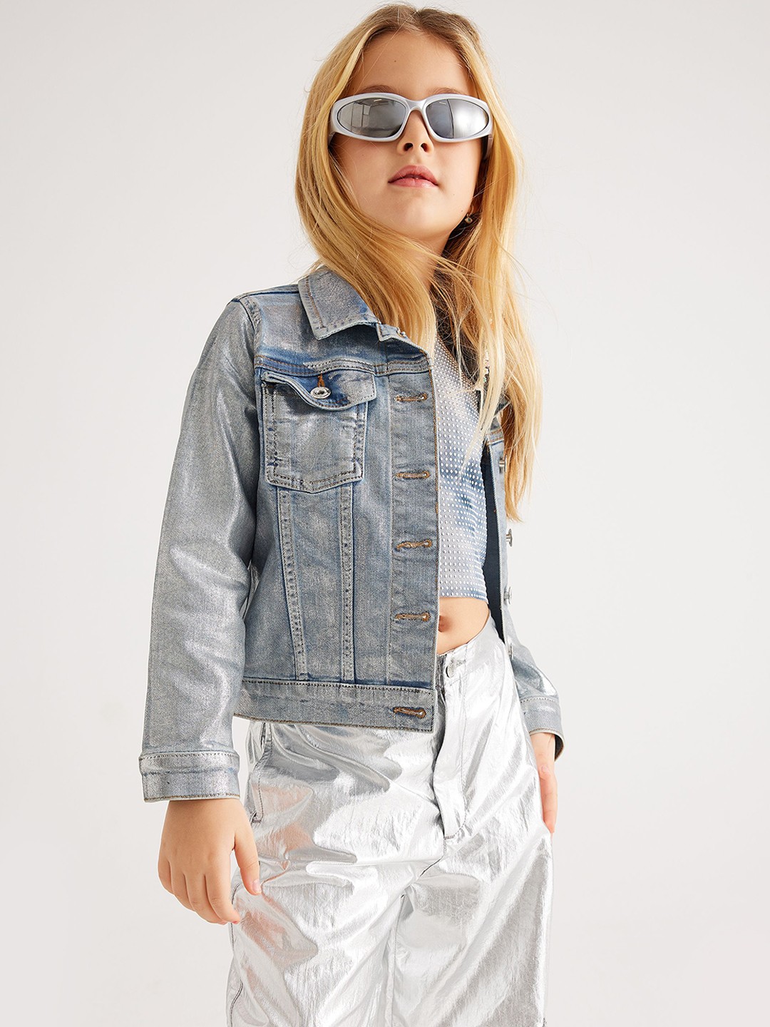 

Koton Girls Washed Crop Denim Jacket, Blue
