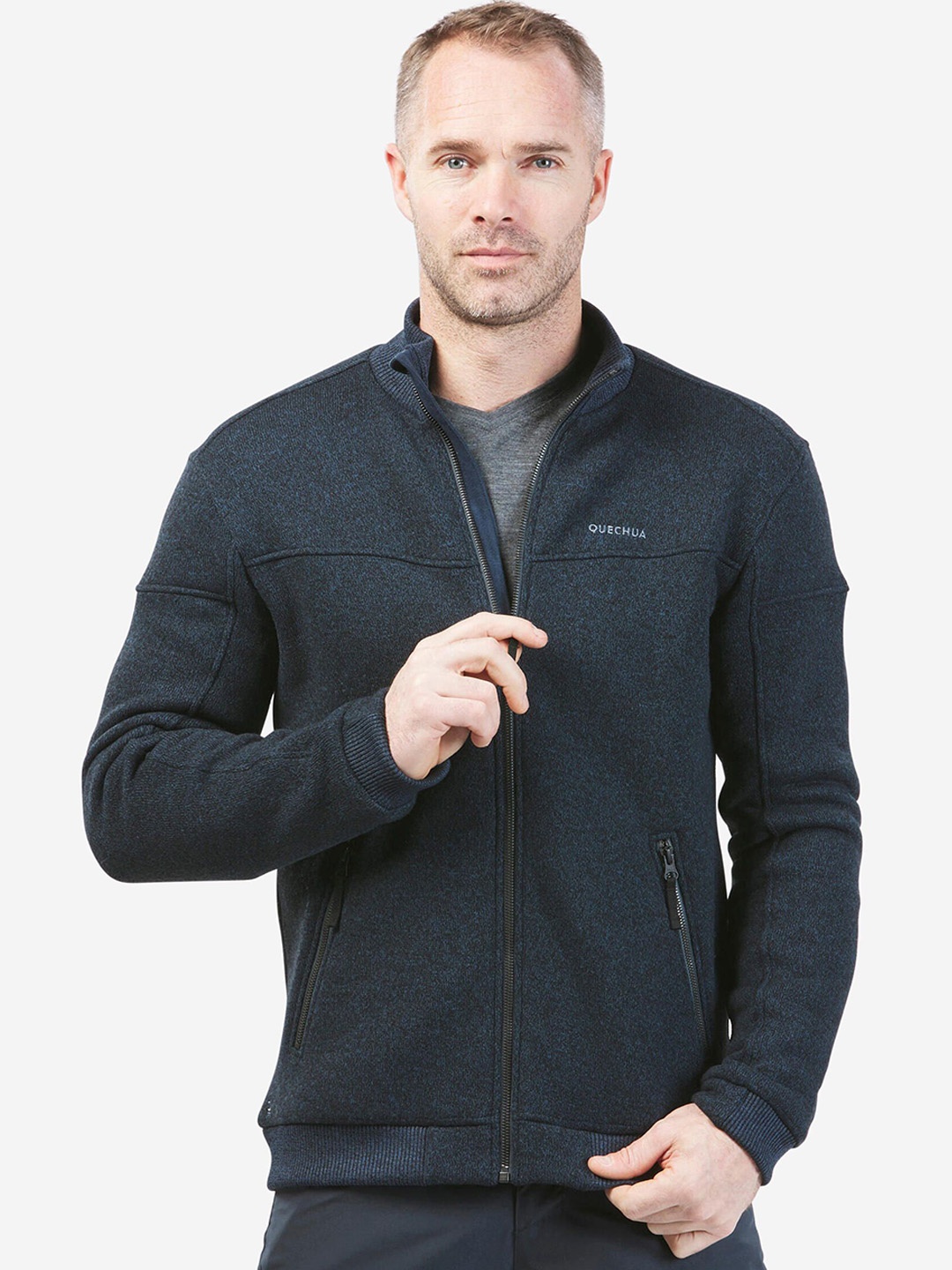 

Quechua By Decathlon Men Navy Blue Warm Full Zip Fleece Seater Jacket, Black