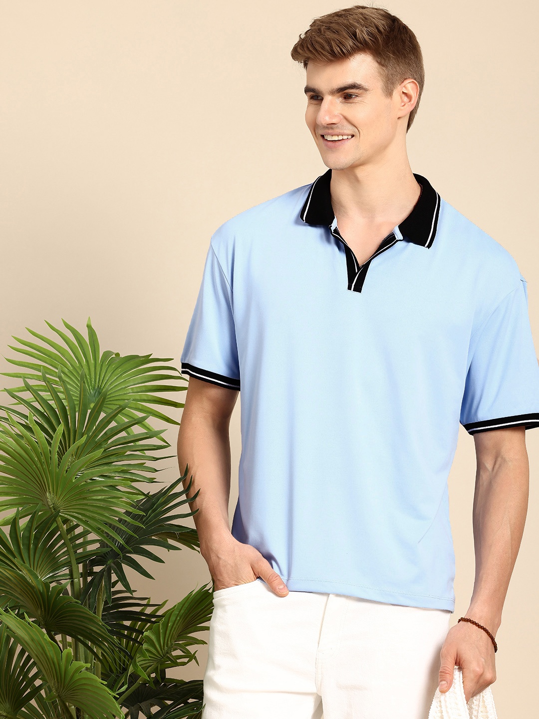

Mast & Harbour Men Relaxed Fit Polo Collar T-shirt, Blue