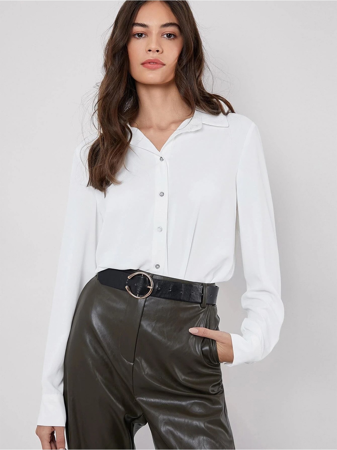 

FNOCKS Women Solid Classic Spread Collar Formal Shirt, White