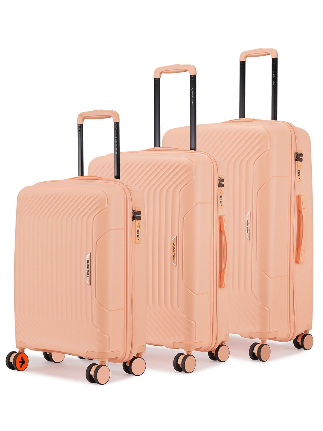 

Nasher Miles Coorg Hard-Sided Polypropylene Set of 3 S/M/L Peach Trolley Bags 55-65-75cm