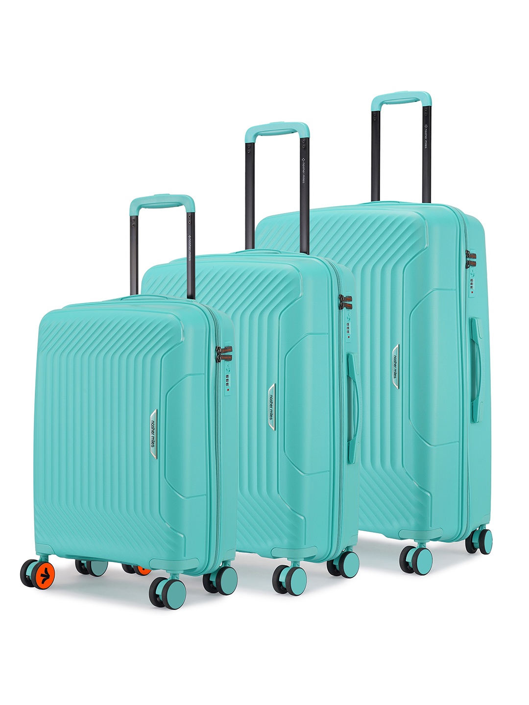 

Nasher Miles Coorg Hard-Sided Polypropylene Set of 3 S/M/L Teal Trolley Bags 55-65-75cm