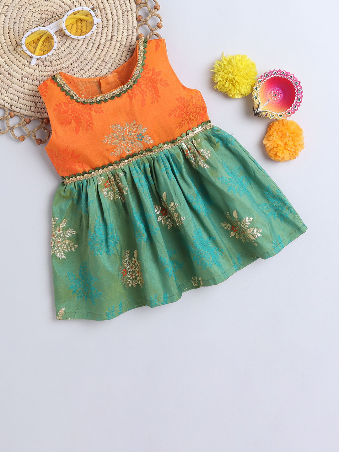 

MANY FROCKS & Girls Floral Print Fit & Flare Dress, Green
