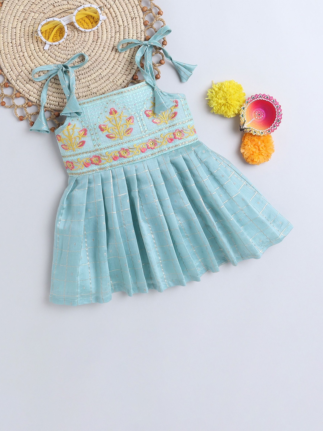 

MANY FROCKS & Girls Floral Print Fit & Flare Dress, Blue
