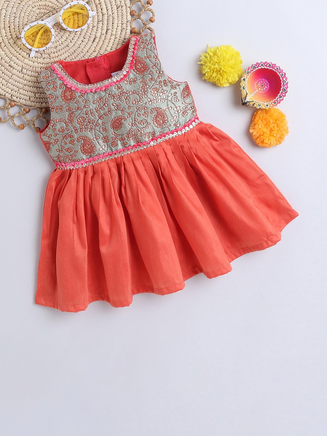 

MANY FROCKS & Girls Floral Fit & Flare Dress, Peach