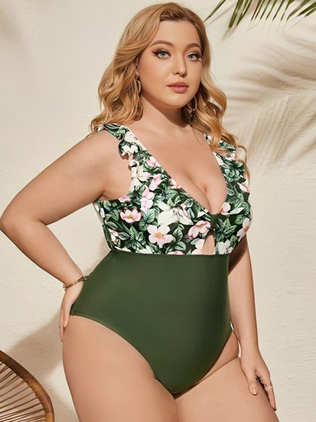 

FIESTA RESORTWEAR Plus Size Printed Sleeveless Swim Suit, Green