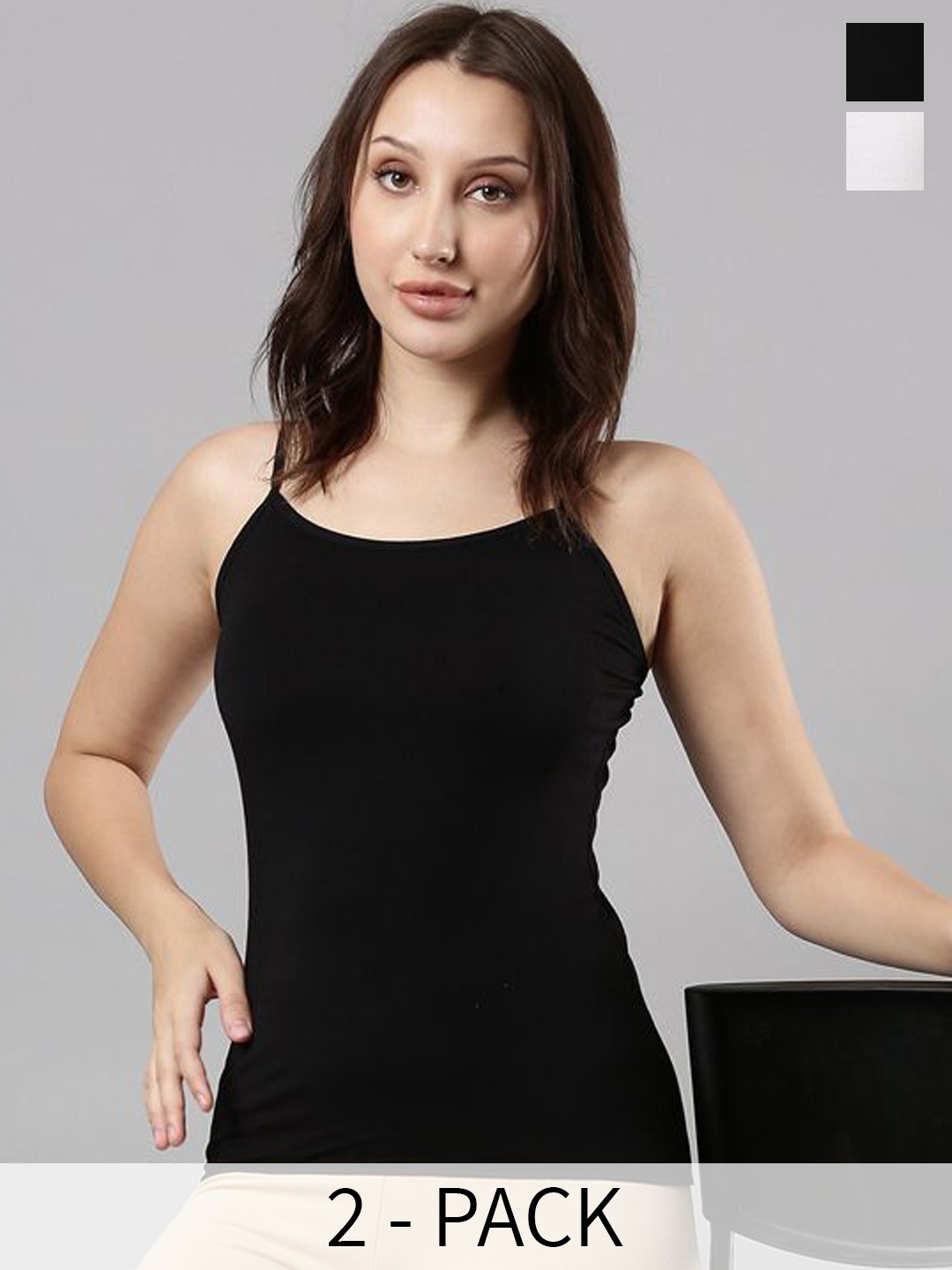 

Femmora Women Pack Of 2 Non-Padded Camisoles, Black