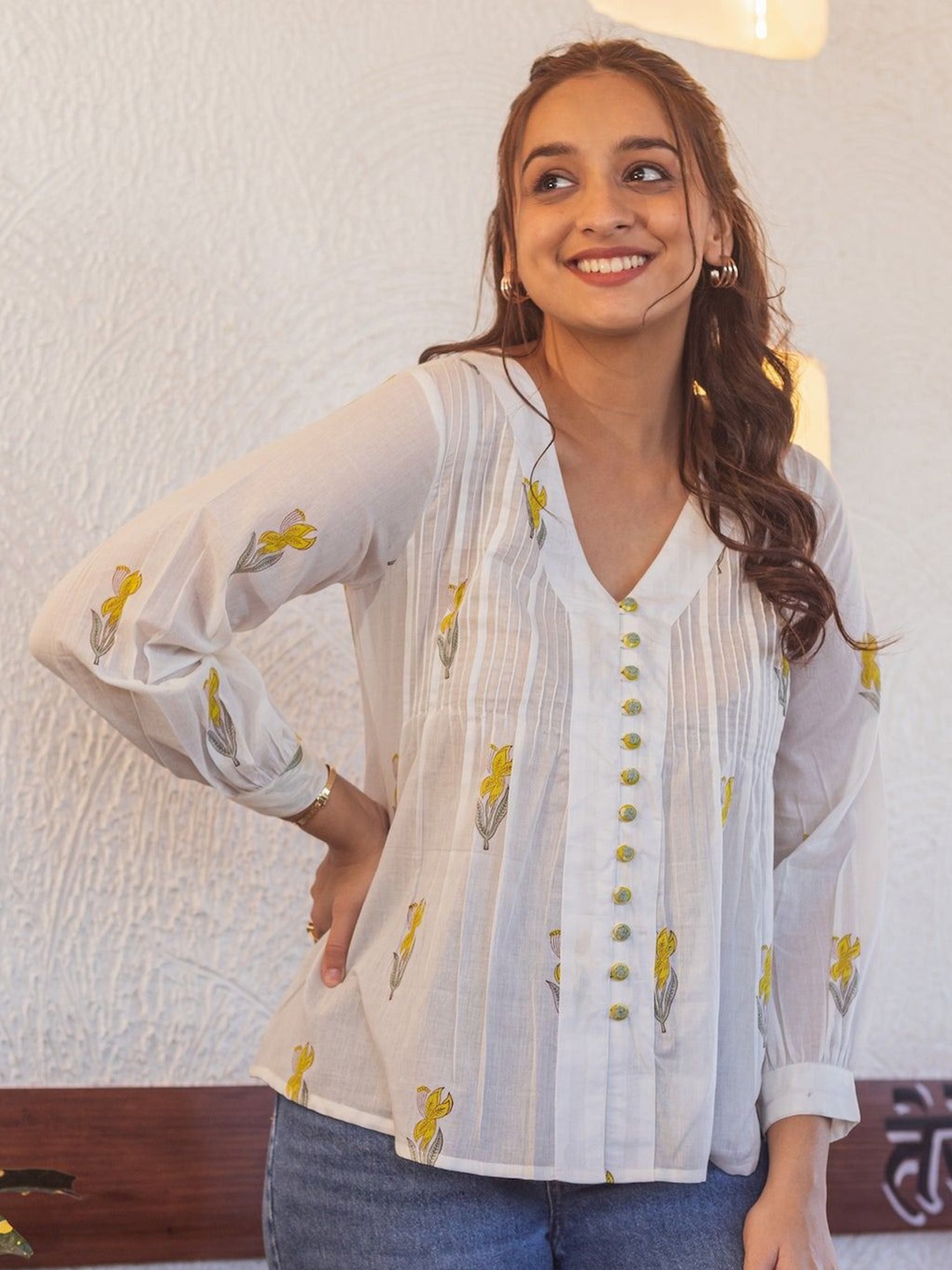 

ANUVAS Cotton Shirt Style Top, White