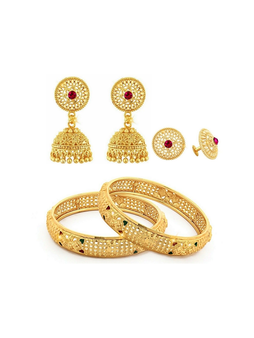 

Vighnaharta Gold-Plated Stoned Studded Jewellery Set