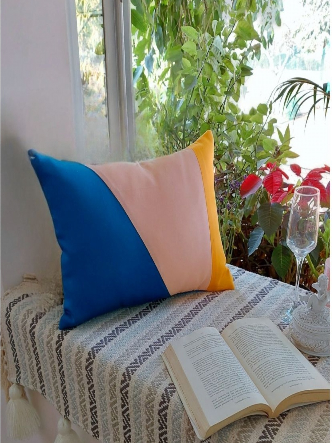 

THROWPILLOW Blue & Peach Coloured Colourblocked Cotton Rectangle Cushion Covers