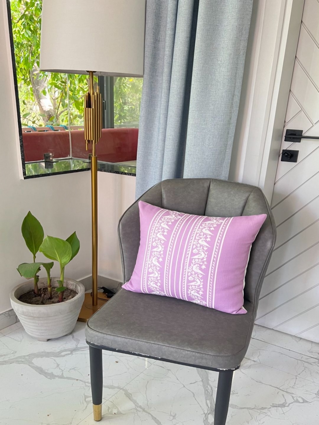 

THROWPILLOW Lavender Coloured & White Abstract Printed Square Cushion Covers