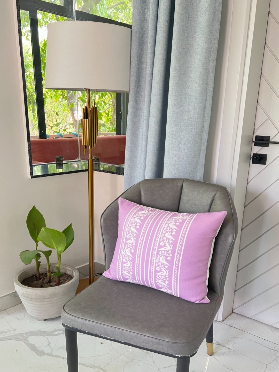 

THROWPILLOW Lavender Colour & White Floral Printed Square Cushion Covers