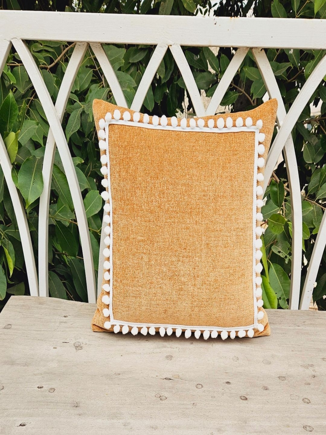 

THROWPILLOW Tan & White Tasselled Embellished Square Cushion Cover
