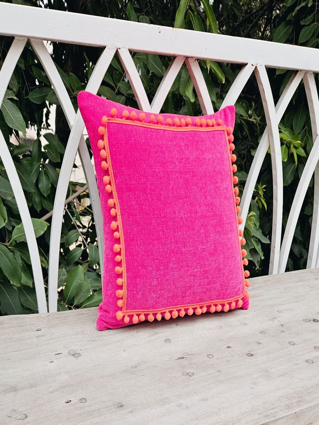 

THROWPILLOW Magenta & Orange Tasselled Embellished Square Cushion Cover