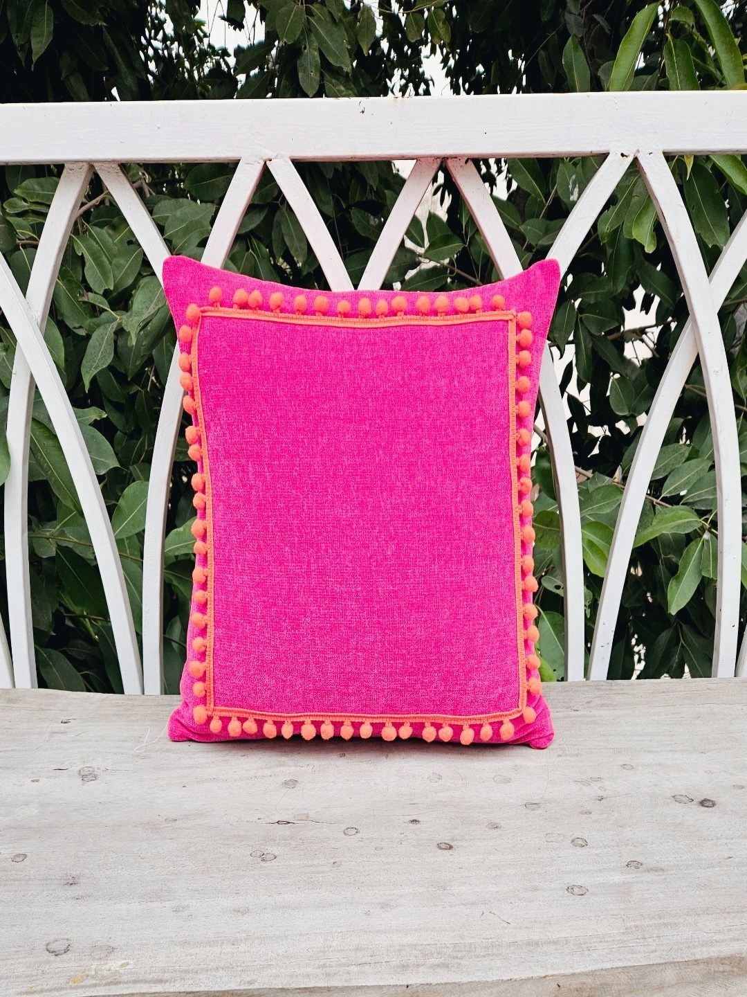 

THROWPILLOW Magenta & Orange Tasselled Embellished Square Cushion Cover