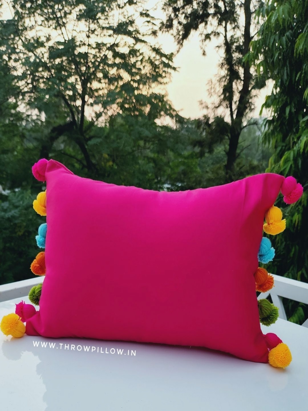 

THROWPILLOW Pink & Yellow Embellished Rectangle Cotton Cushion Cover