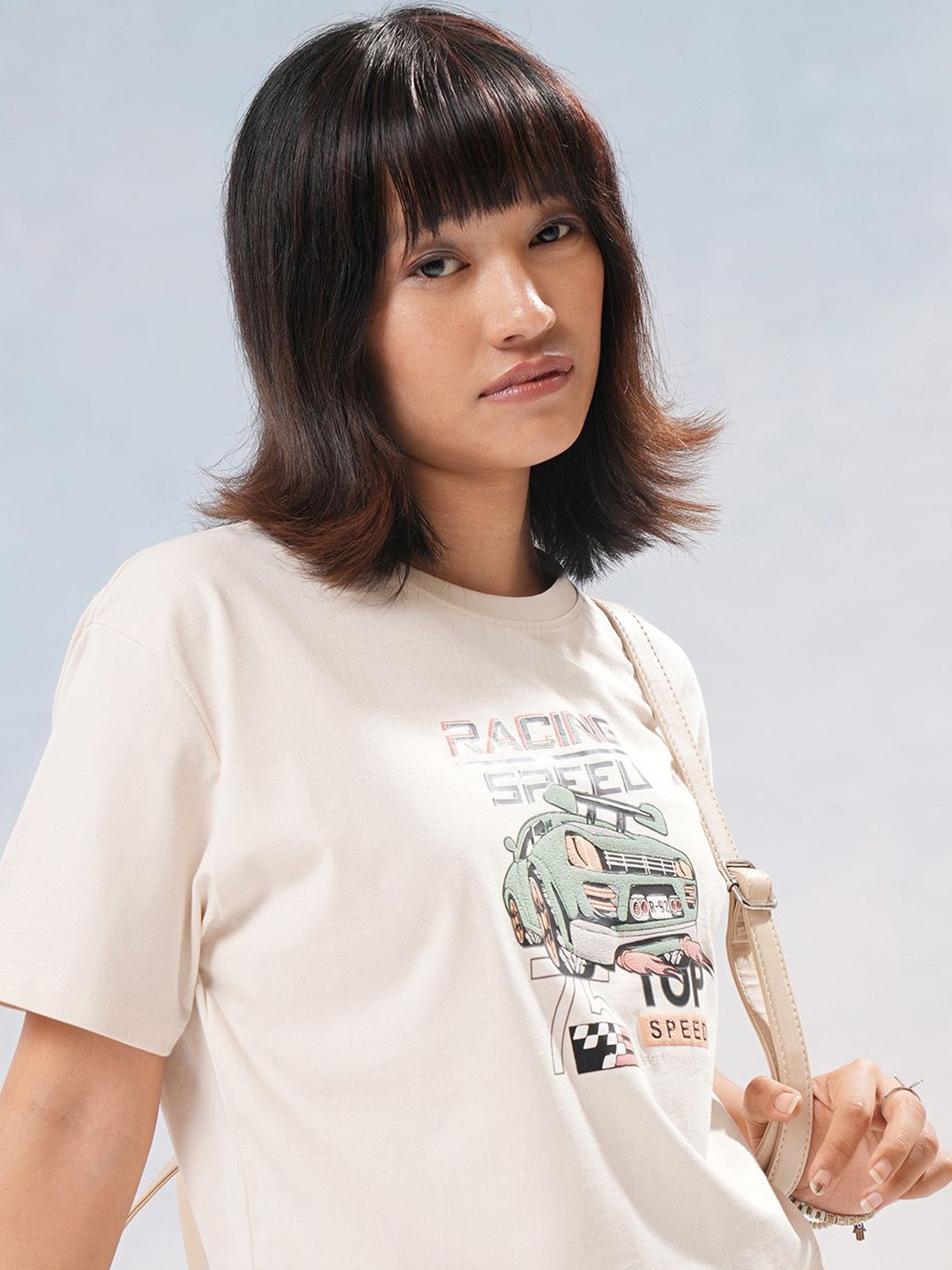 

Street By Tokyo Talkies Women Graphic Printed Cotton Relaxed Fit T-shirt, Off white