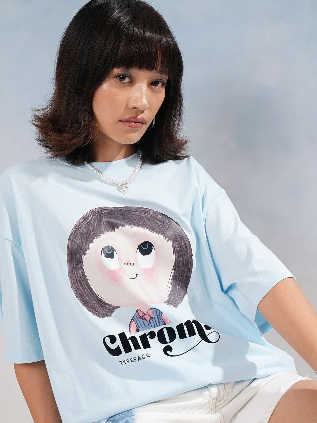 

Street By Tokyo Talkies Women Graphic Printed Cotton Oversized Fit T-shirt, Blue