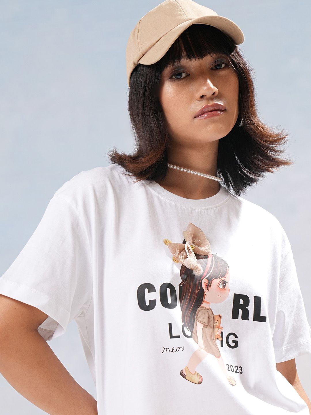 

Street By Tokyo Talkies Women Graphic Printed Cotton Relaxed Fit Crop T-shirt, White