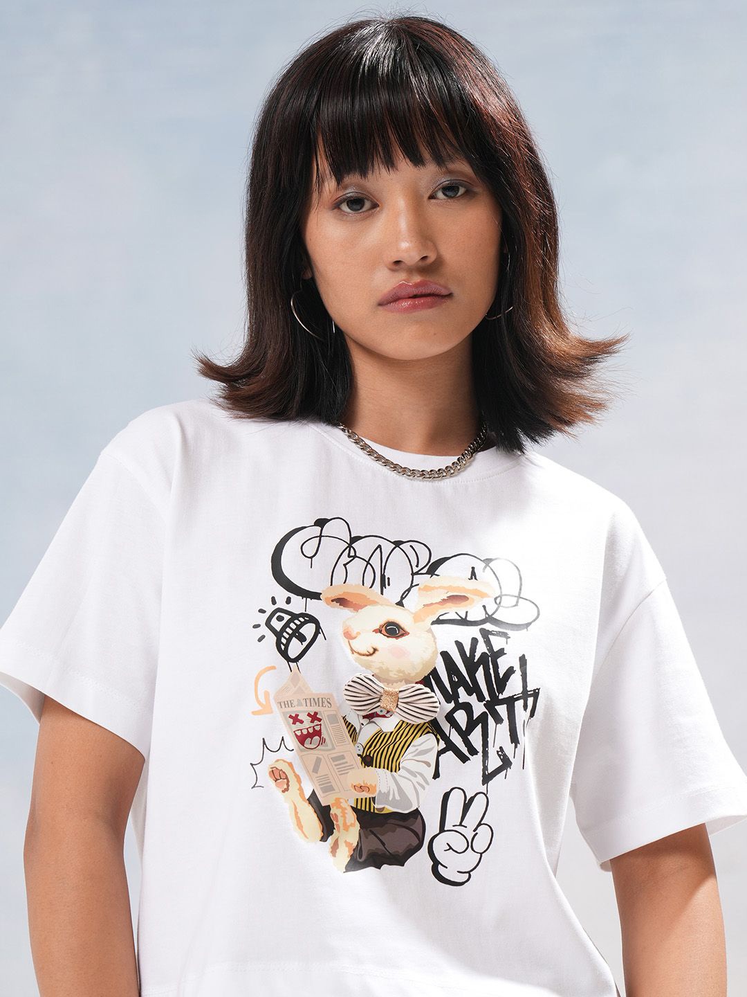 

Street By Tokyo Talkies Women Graphic Printed Cotton Relaxed Fit T-shirt, White