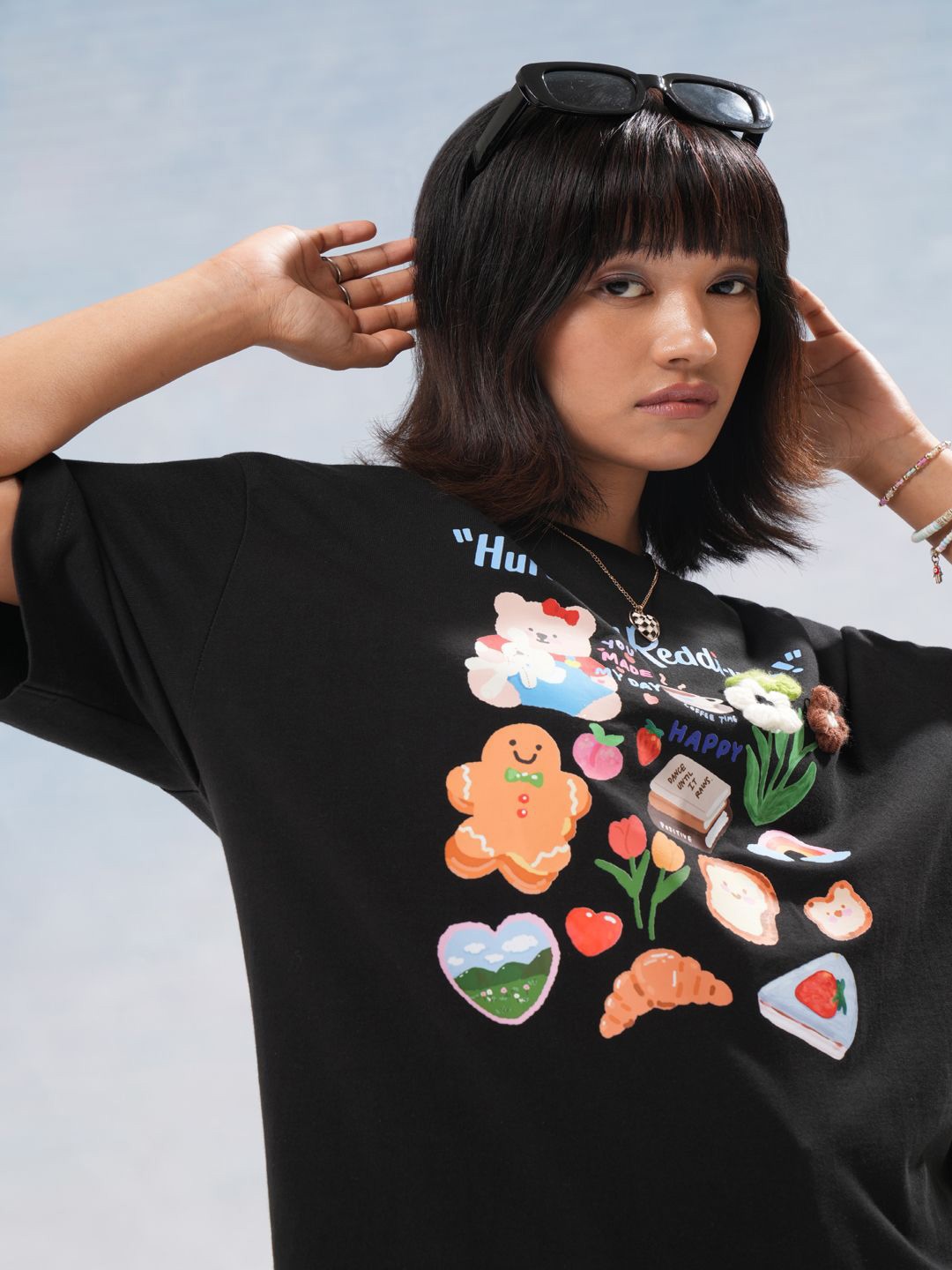 

Street By Tokyo Talkies Women Graphic Printed Cotton Oversized Fit T-shirt, Black