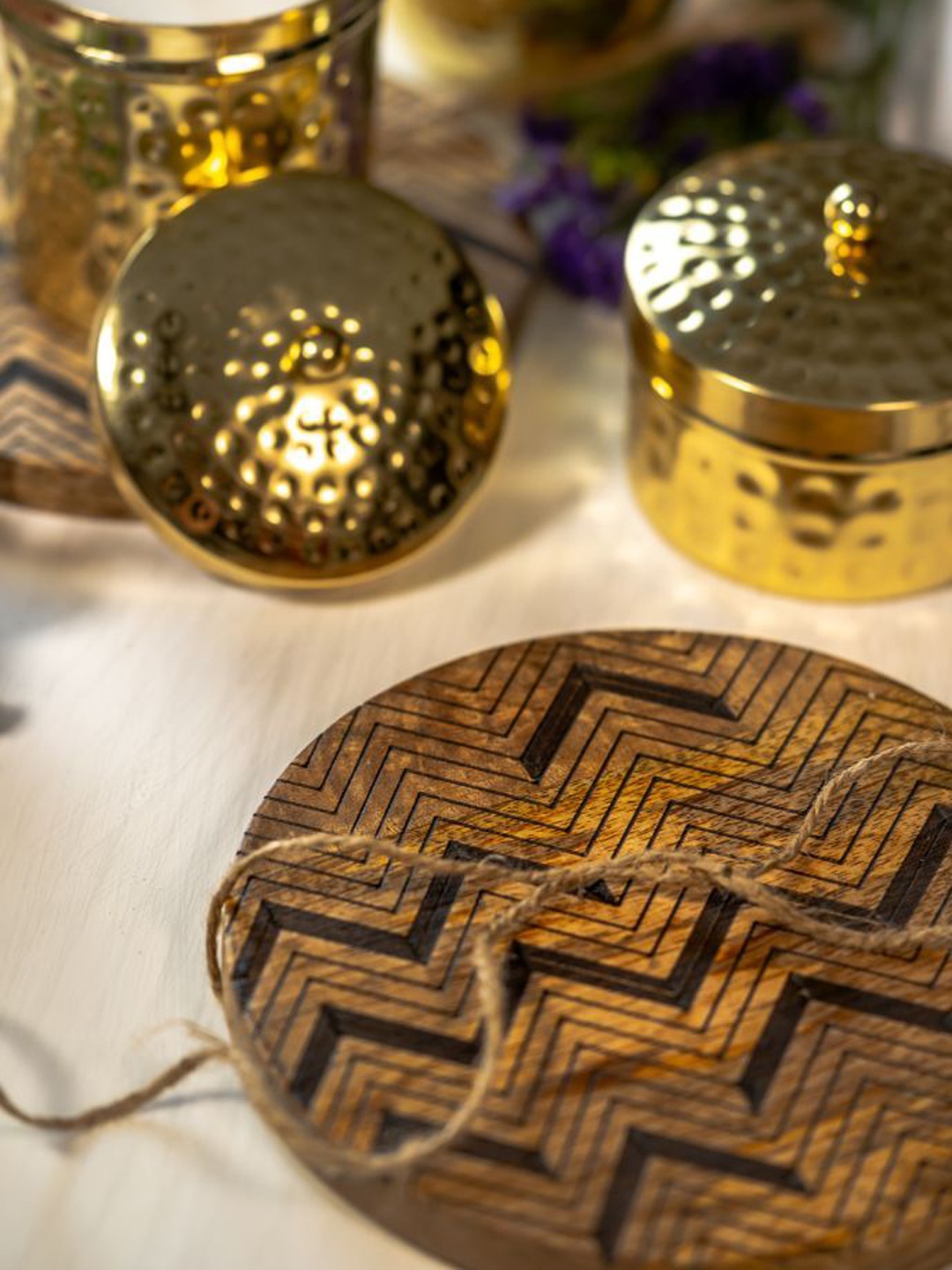 

The Pitara Project Brown & Black Printed Wooden Trivet