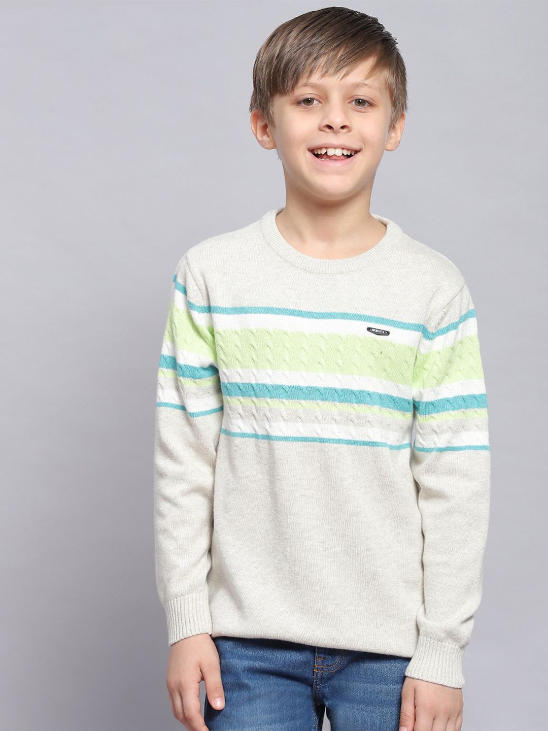 

Monte Carlo Boys Striped Woollen Pullover, Grey melange