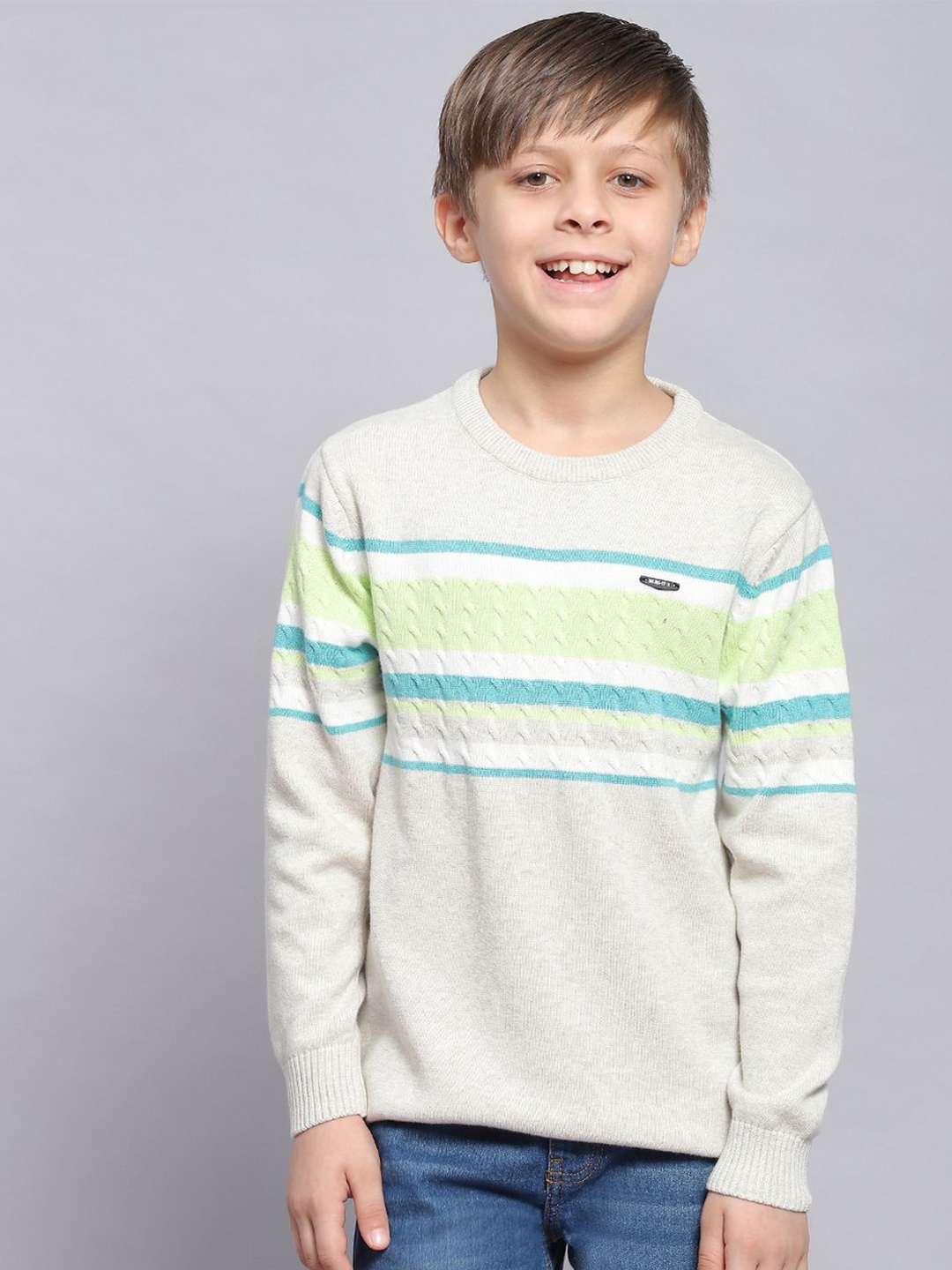 

Monte Carlo Boys Striped Woollen Pullover, Grey melange