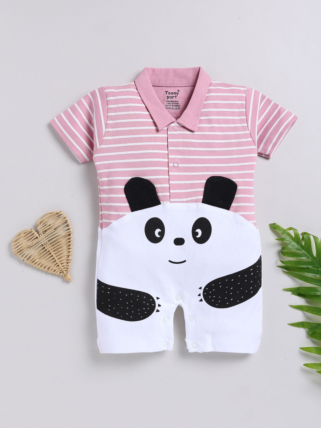 

Toonyport Infants Striped Shirt Collar Rompers, Pink