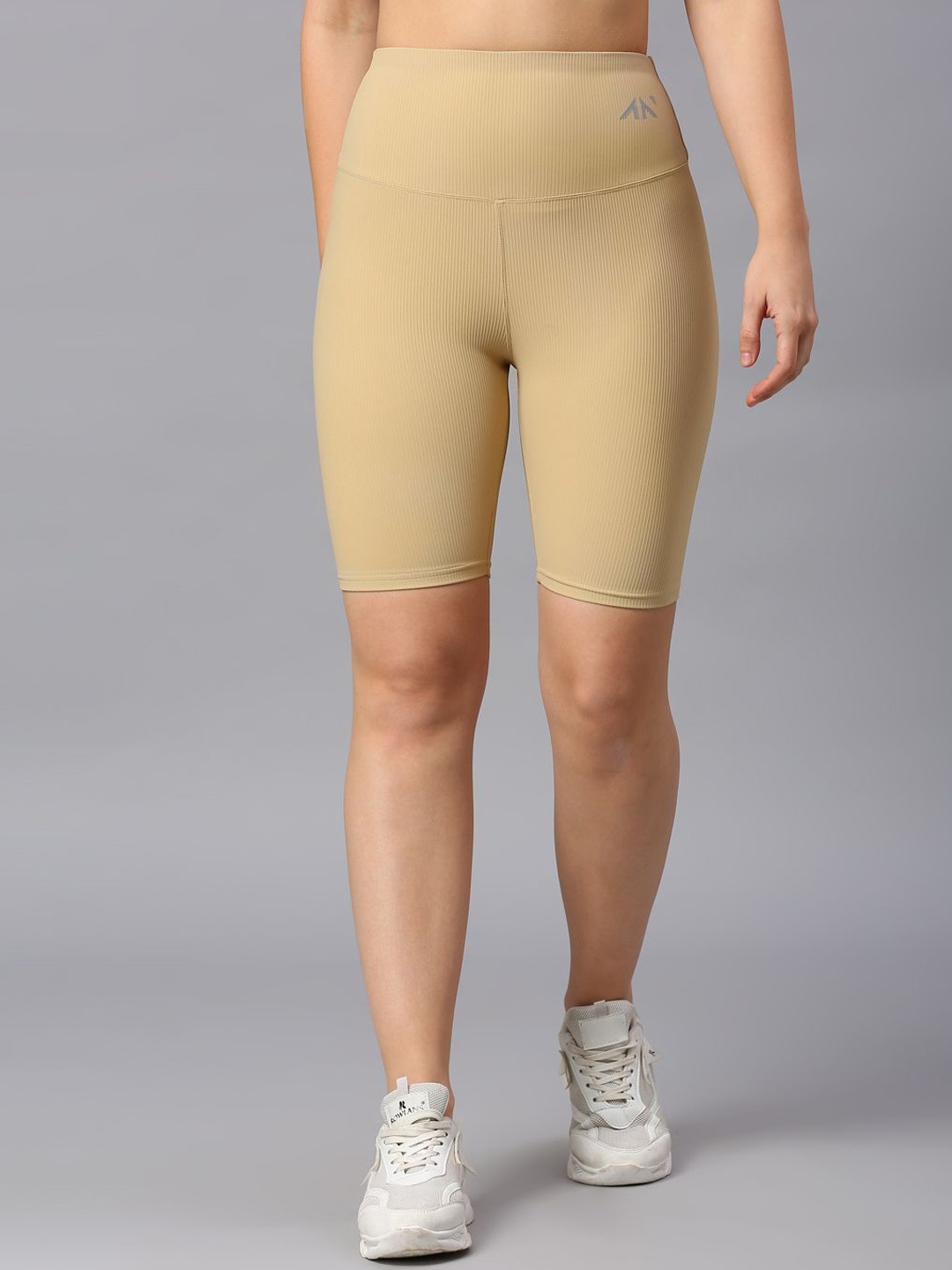 AESTHETIC NATION Women Slim Fit Mid-Rise Training or Gym Sports Shorts-Dri-FIT, Beige