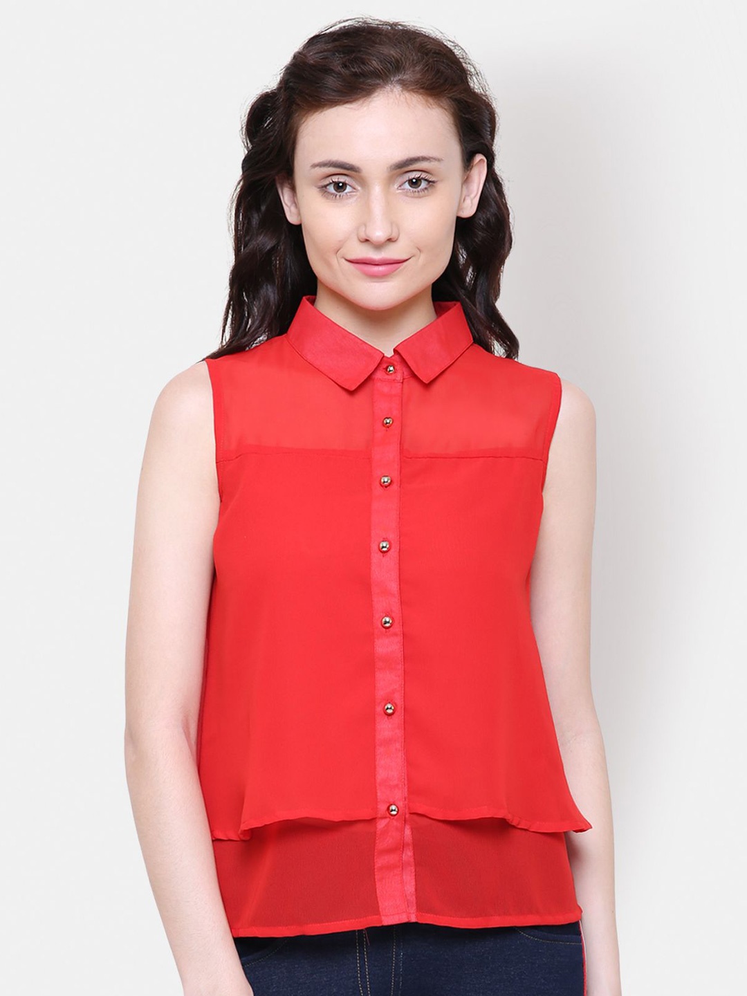 

Yaadleen Women Solid Shirt Collar Shirt Style Top, Red
