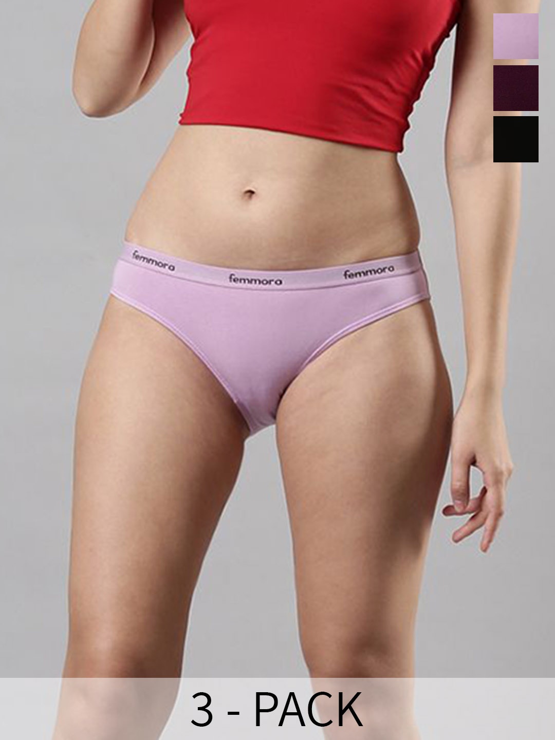 

Femmora Pack Of 3 Breathable Basic Briefs, Purple