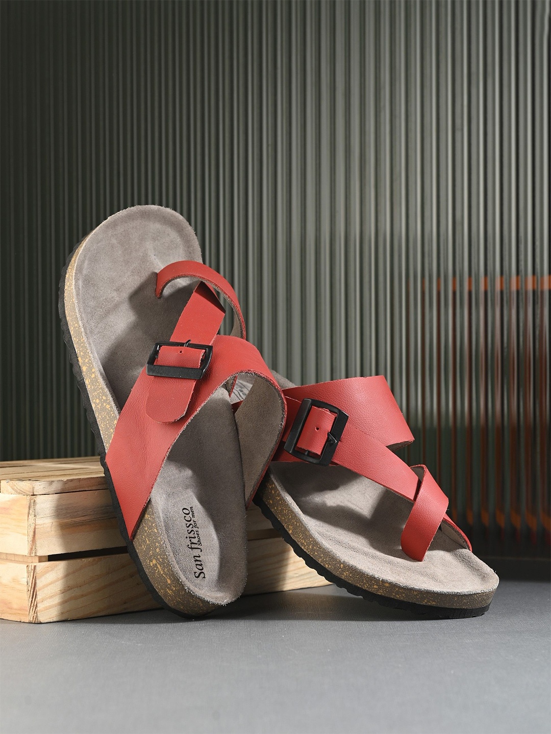

San Frissco Men Leather Comfort Sandals, Red