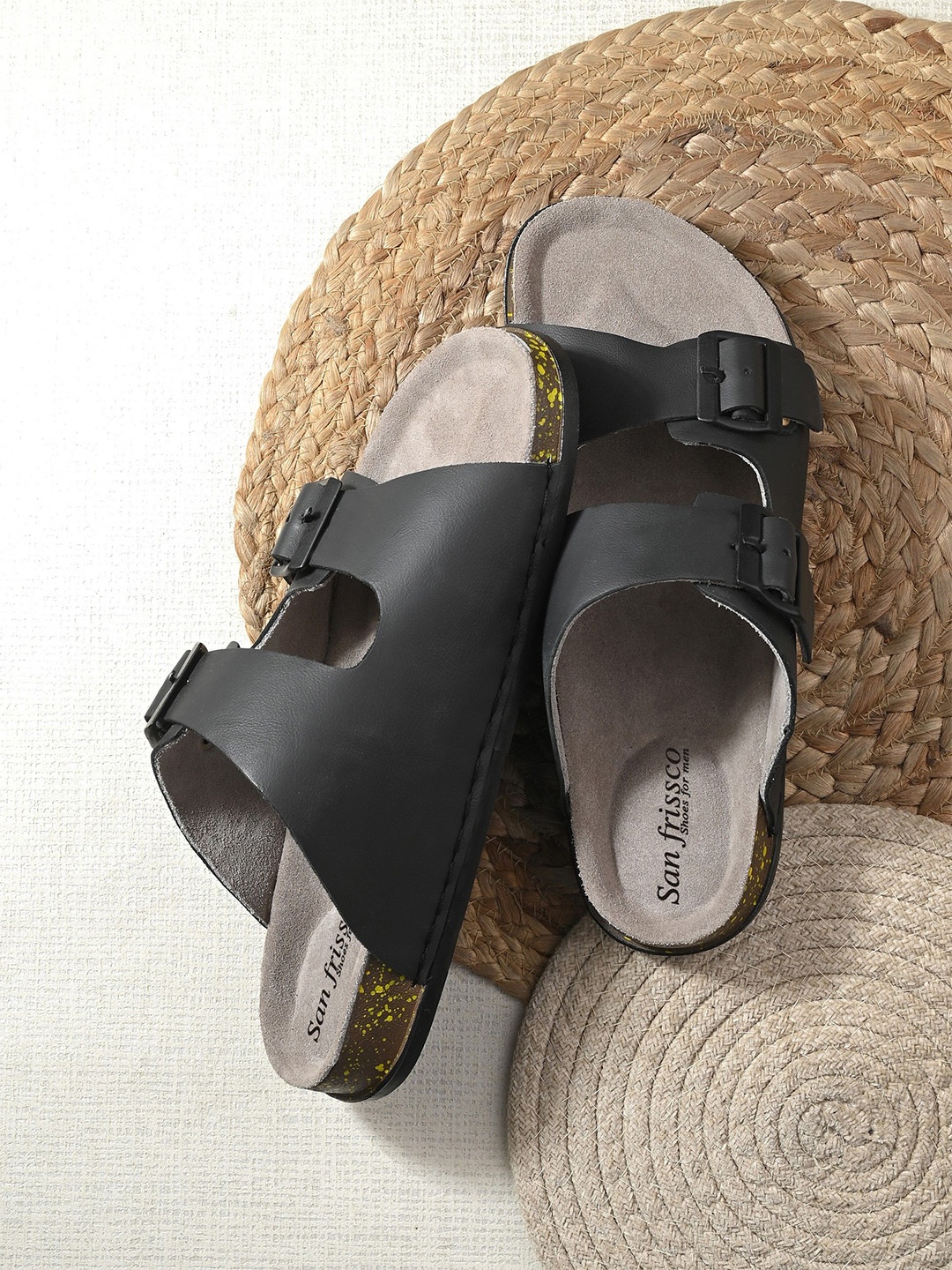 

San Frissco Men Leather Comfort Sandals, Black