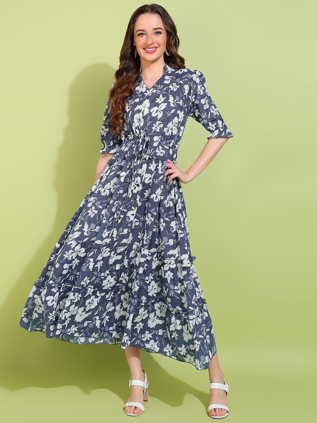 

DressBerry Floral Print Fit & Flare Maxi Dress, Grey