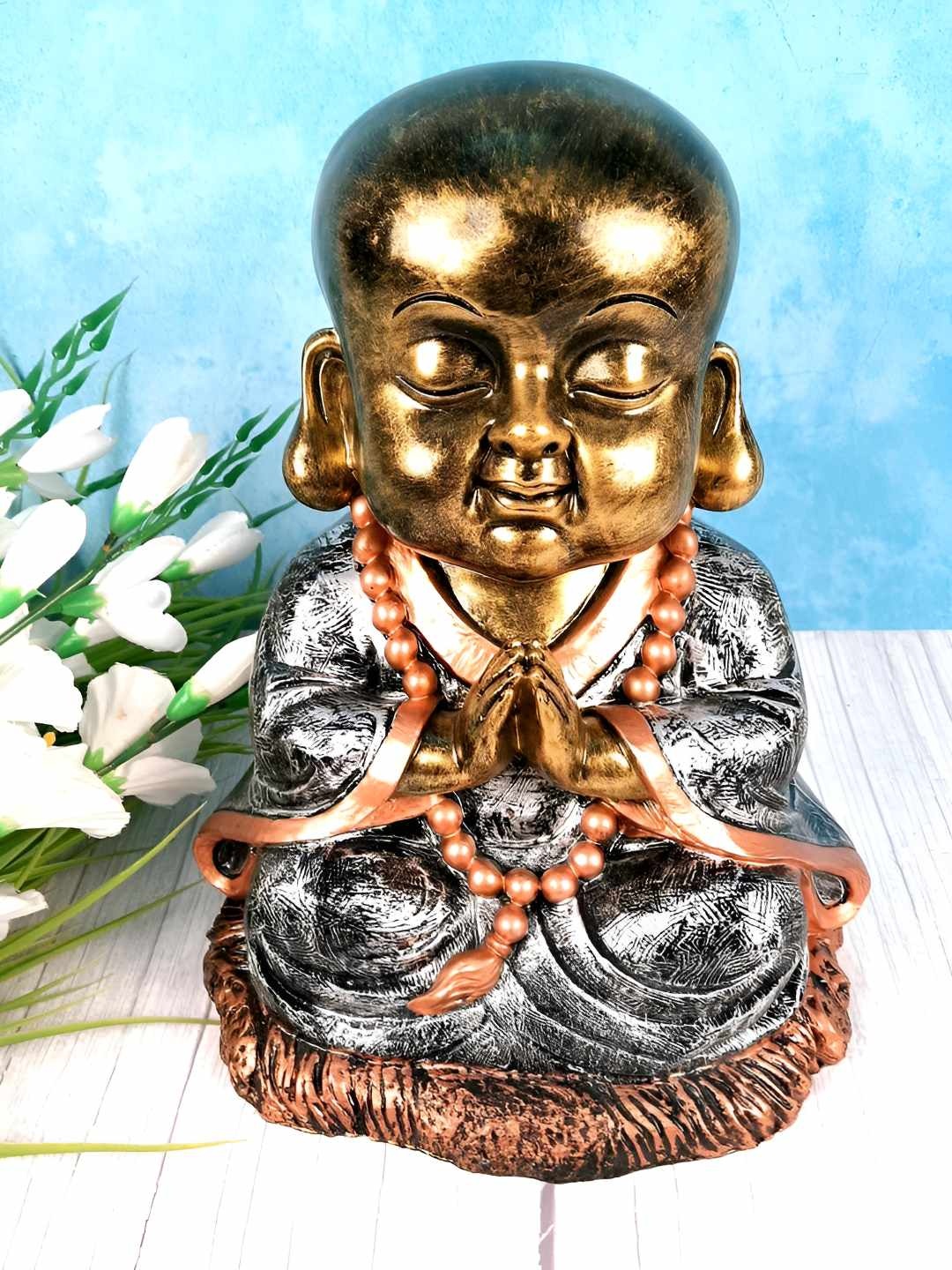 

apka mart Silver Toned & Orange Buddha Figurine Showpiece