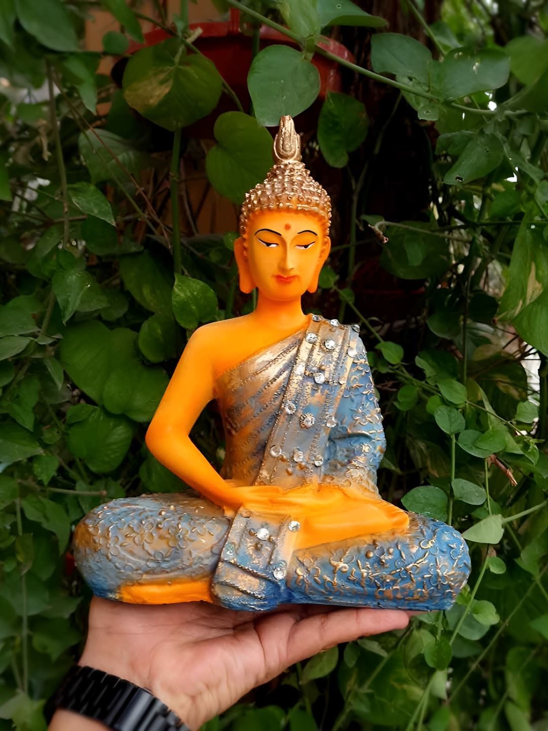 

apka mart Blue & Yellow Buddha Idol Showpiece