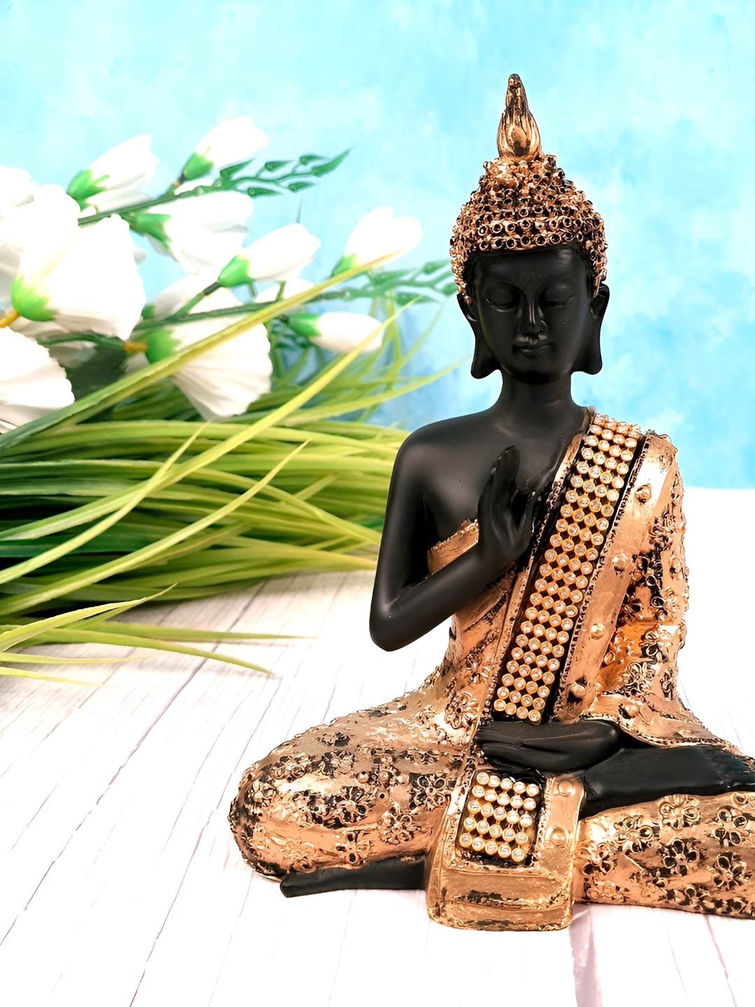 

apka mart Copper Toned & Black Buddha Figurine Showpiece