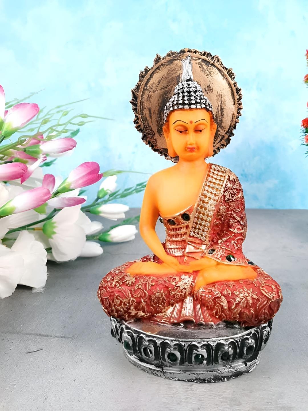

apka mart Red & Silver Toned Buddha Idol Showpiece
