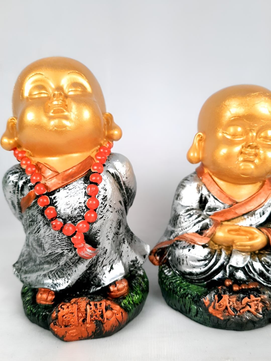 

apka mart Silver-Toned & Green 3Pieces Buddha Figurine Baby Monk Showpieces