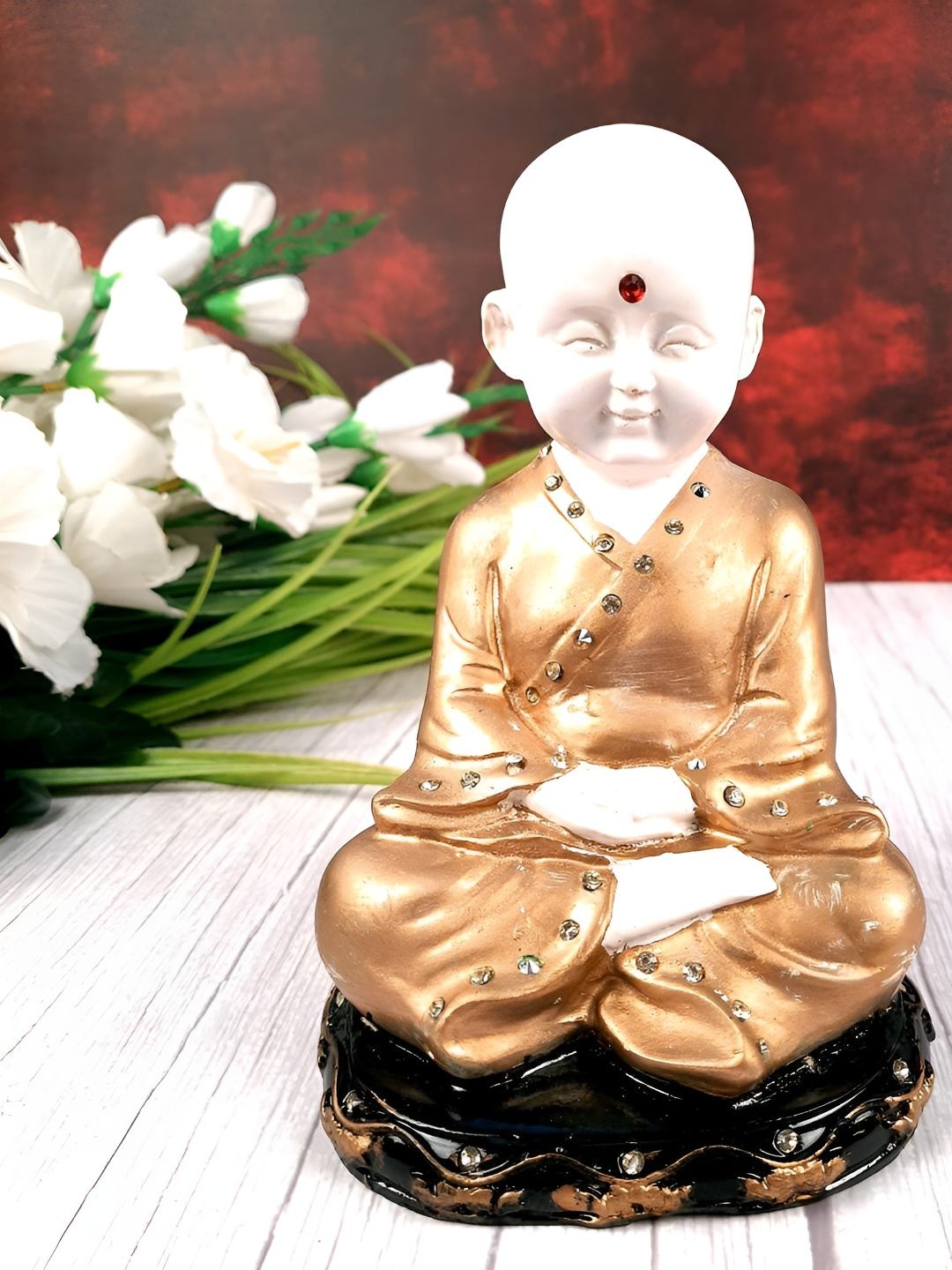 

apka mart Copper-Toned & White Buddha Figurine Showpiece