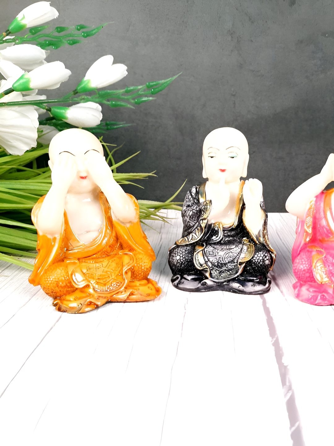 

apka mart White & Pink 3Pieces Buddha Figurine Showpieces