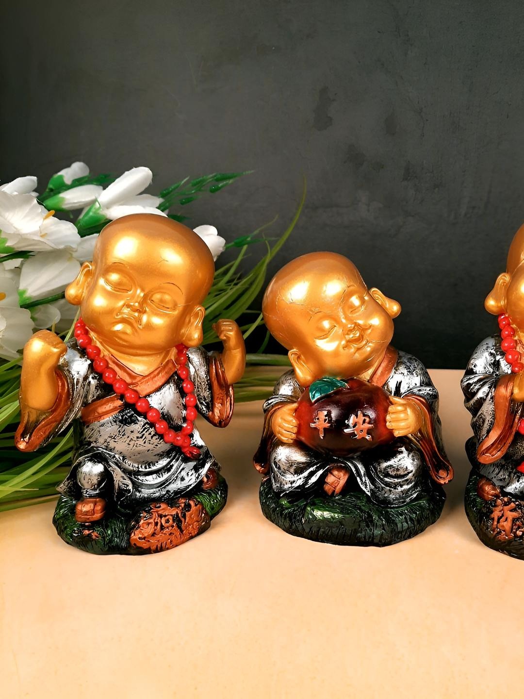 

apka mart Yellow & Silver-Toned 3Pieces Buddha Figurine Showpieces