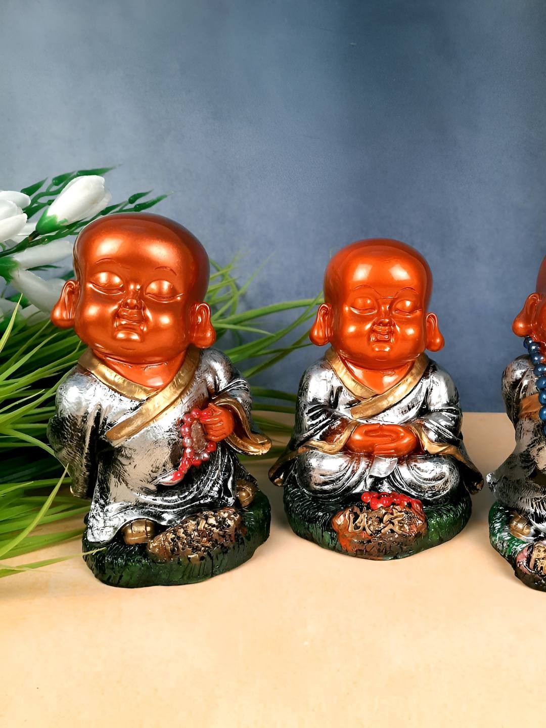 

apka mart Red & Silver-Toned 3Pieces Buddha Figurine Showpieces
