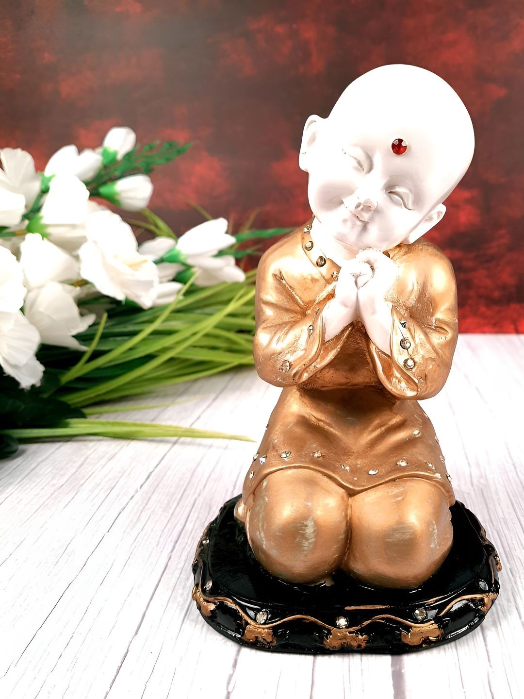 

apka mart Copper-Toned & White Buddha Figurine Showpiece