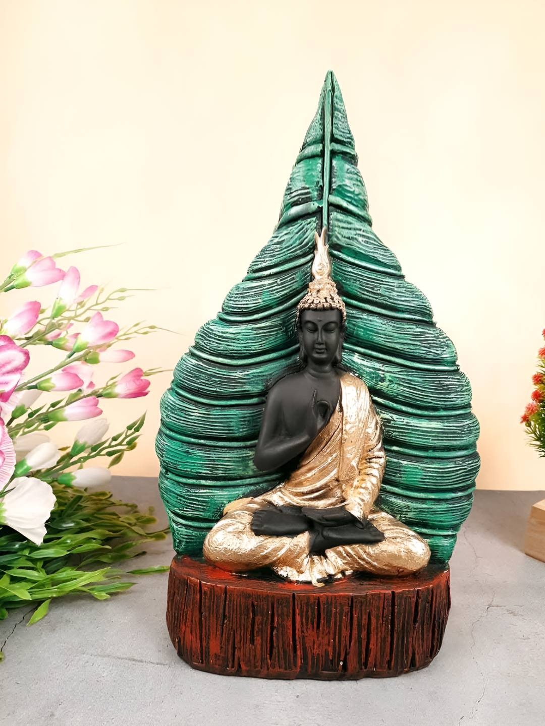 

apka mart Green & Gold-Toned Buddha Figurine Showpiece